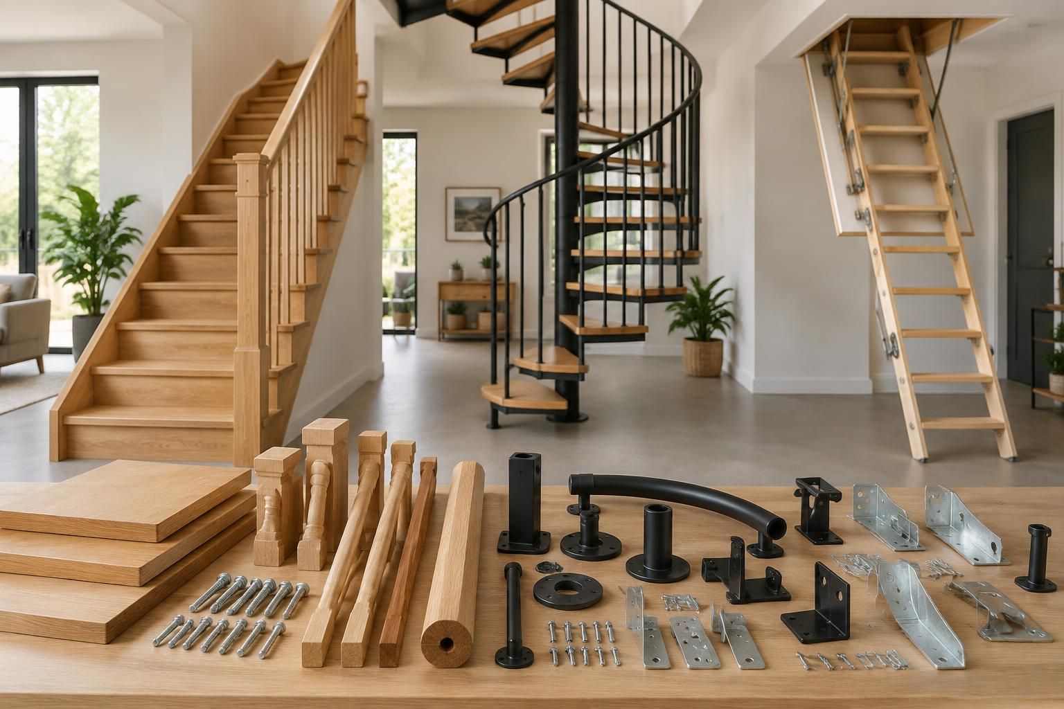découvrez les accessoires indispensables pour votre escalier en bois, colimaçon ou escamotable : pièces, critères de choix et conseils pour trouver les bons éléments.