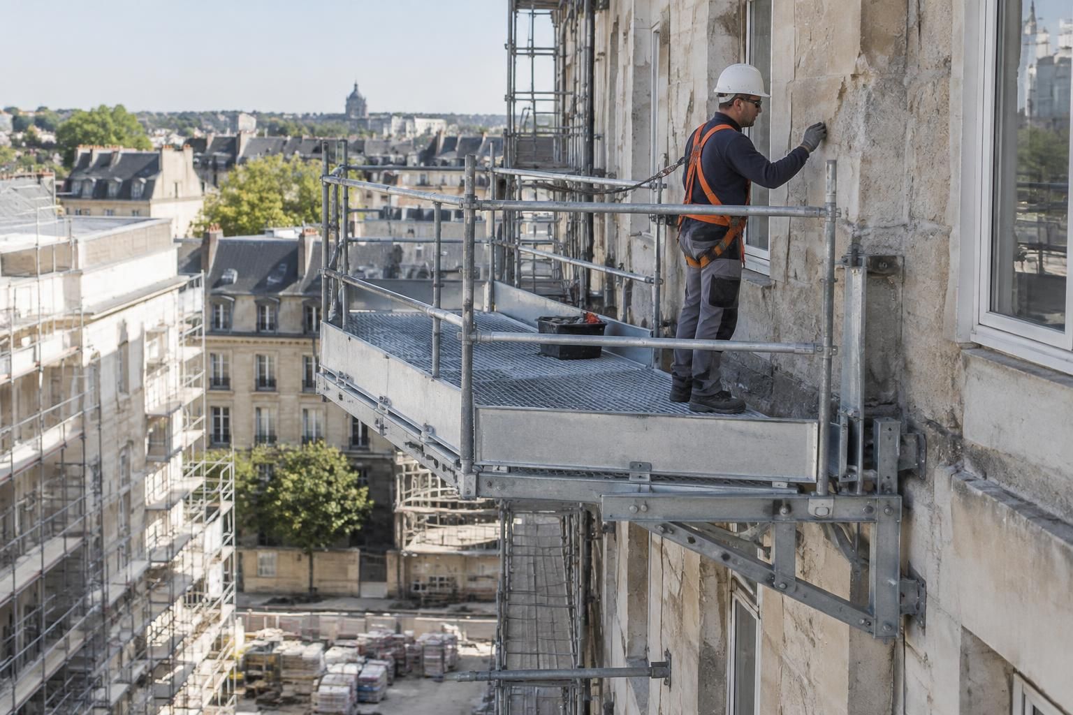 découvrez les usages de la plateforme de travail en encorbellement et les normes de sécurité à respecter pour protéger les équipes sur chantier.